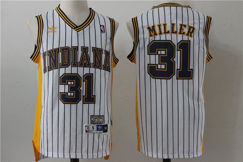 Men Indiana Pacers #31 Miller White Stripe Throwback Adidas NBA Jersey->indiana pacers->NBA Jersey